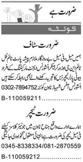  Job Opportunities in Quetta 