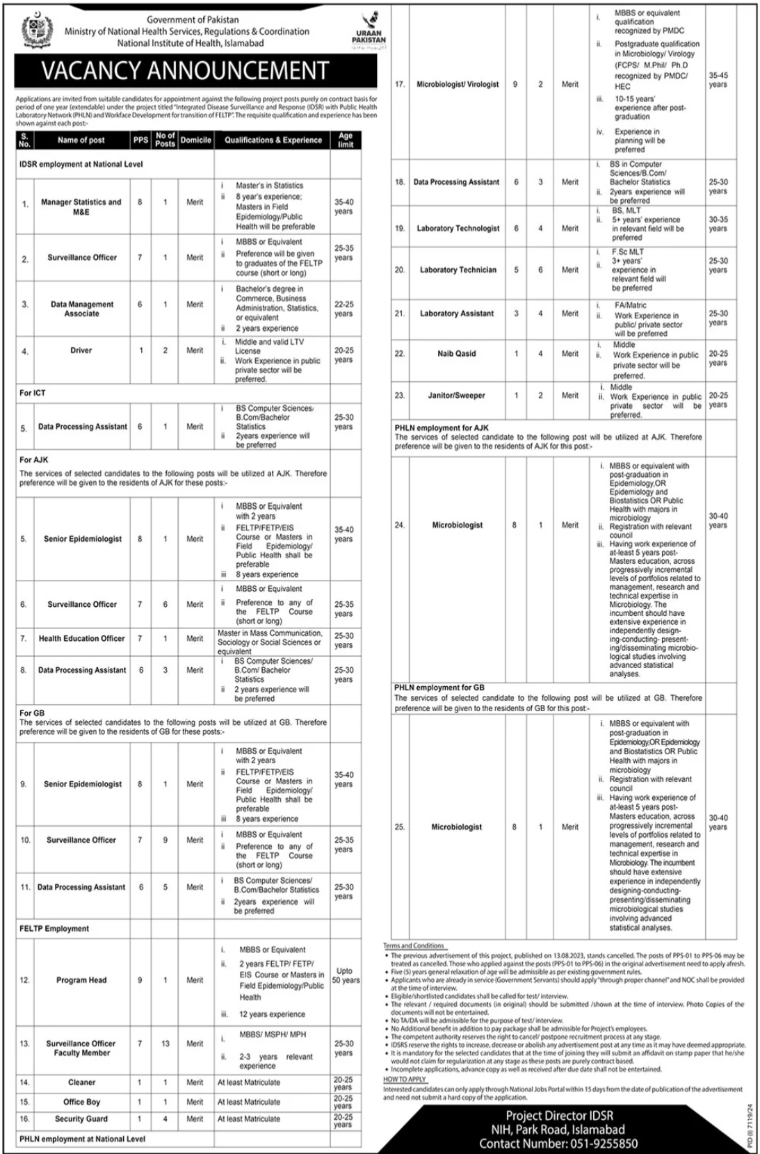  National Institute Of Health NIH Islamabd Jobs 2025