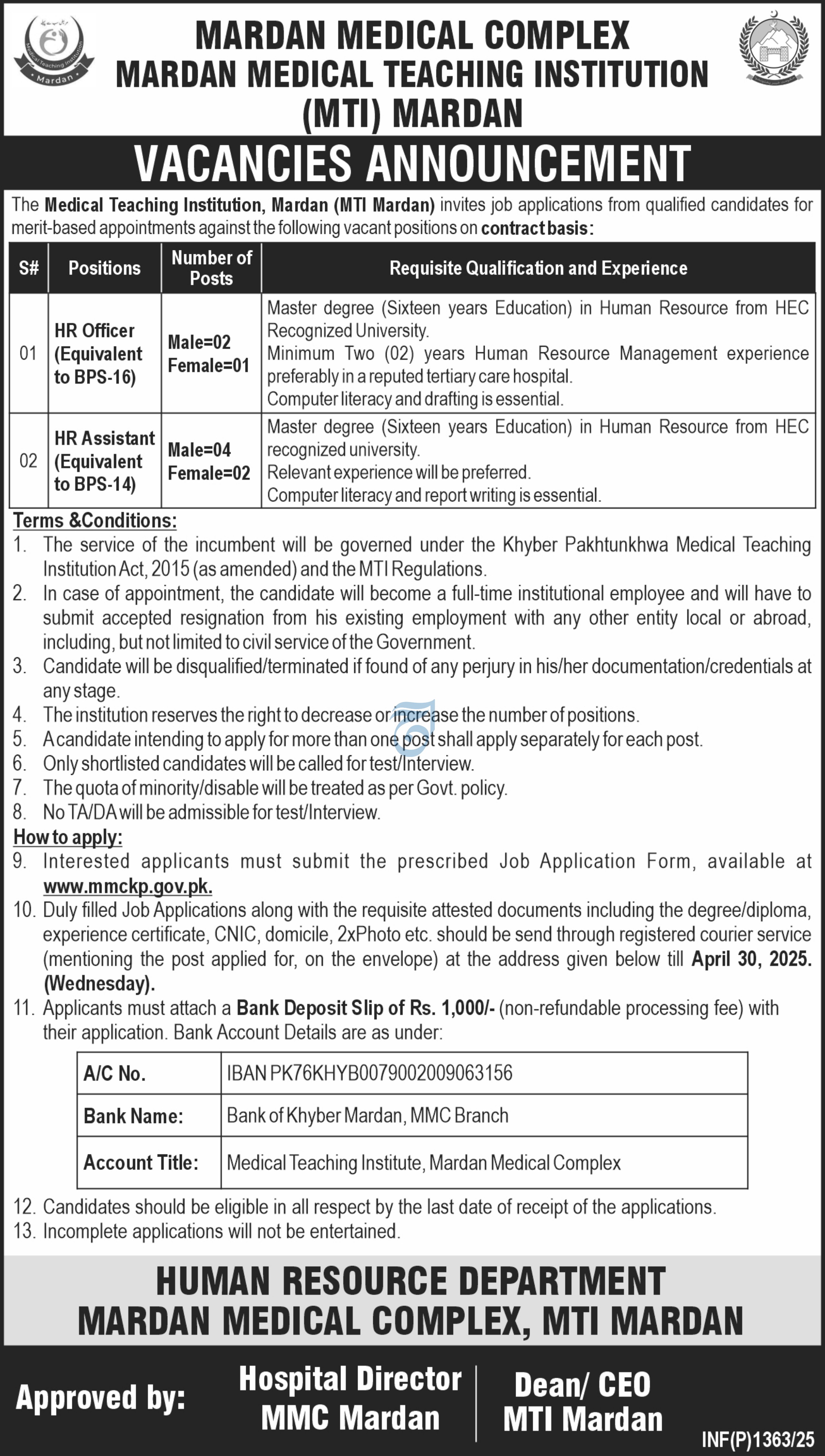  Latest Mardan Medical Complex Jobs Notice