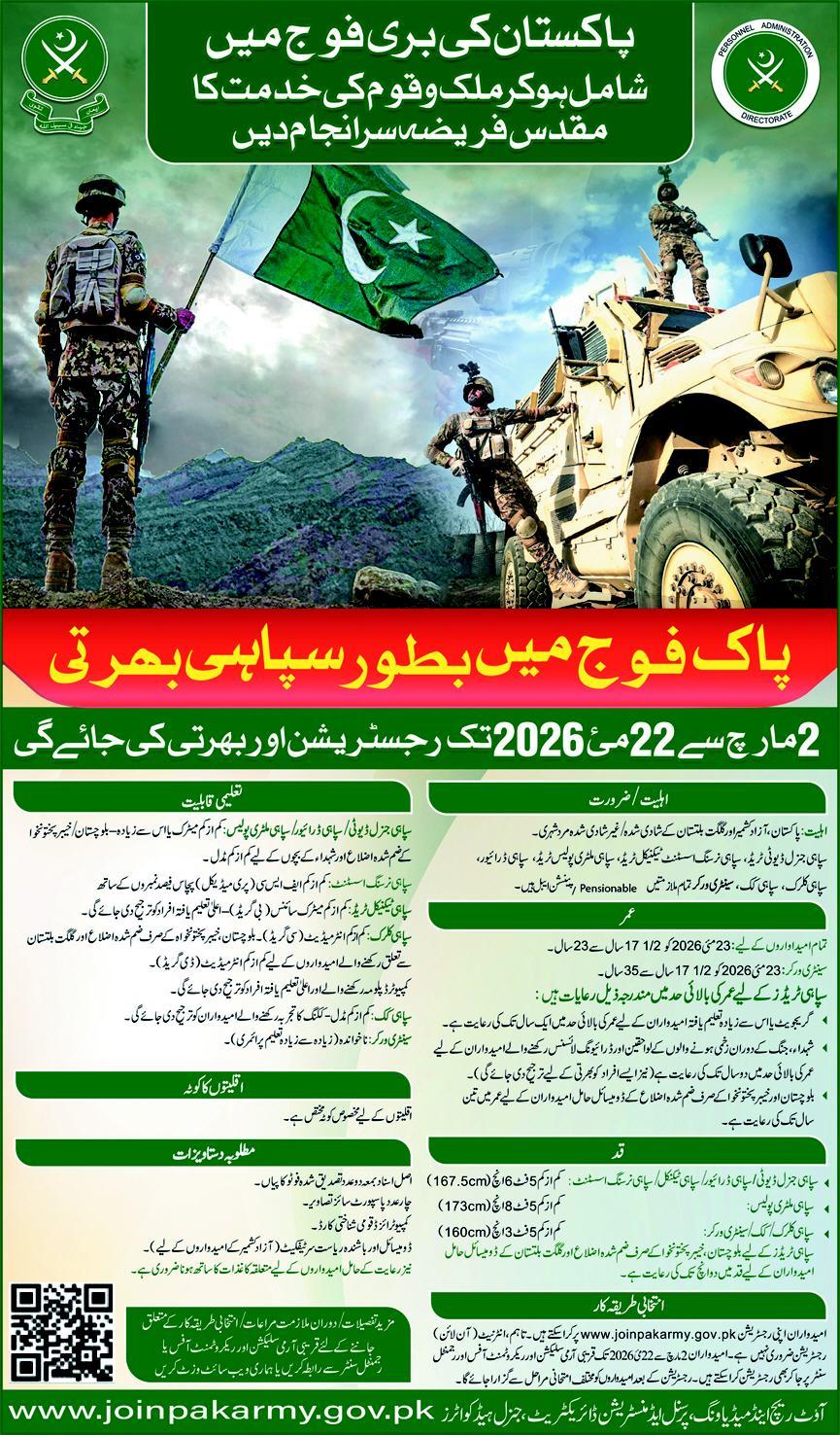  Pakistan Army Soldier Jobs 2026