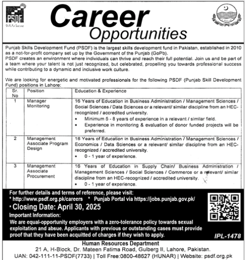  Latest Punjab Skill Development Fund PSDF Jobs 2025